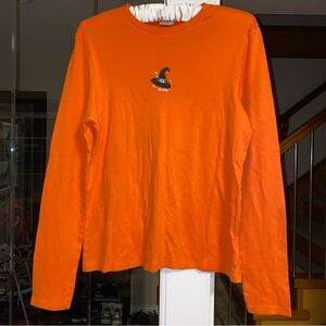 Vintage Old Navy Orange Long Sleeve Shirt with Witch Hat Design